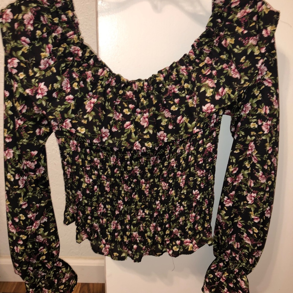 Off the shoulder floral shirt